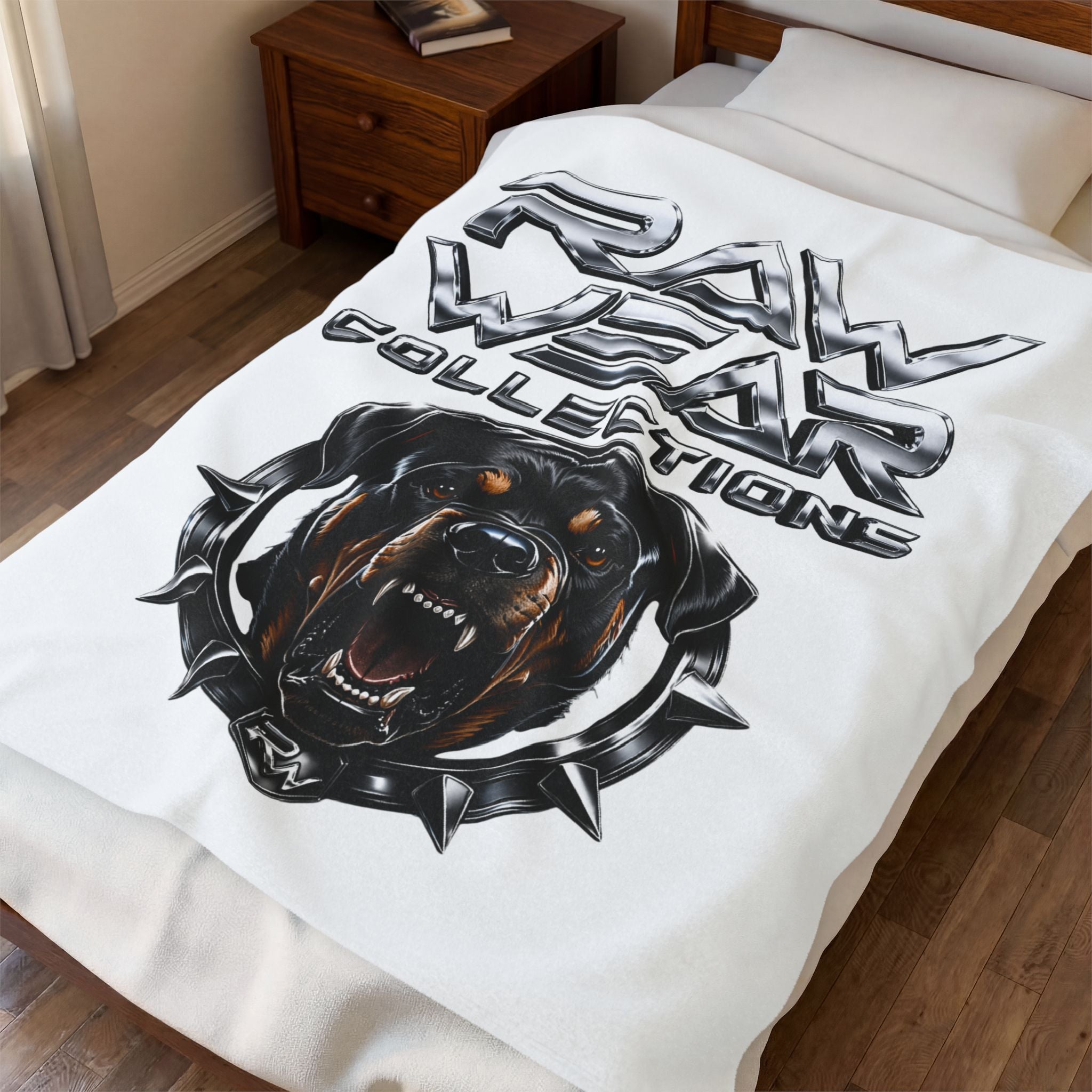 Raw Wear Collection Velveteen Plush Blanket — Fierce Rottweiler Head Graphic