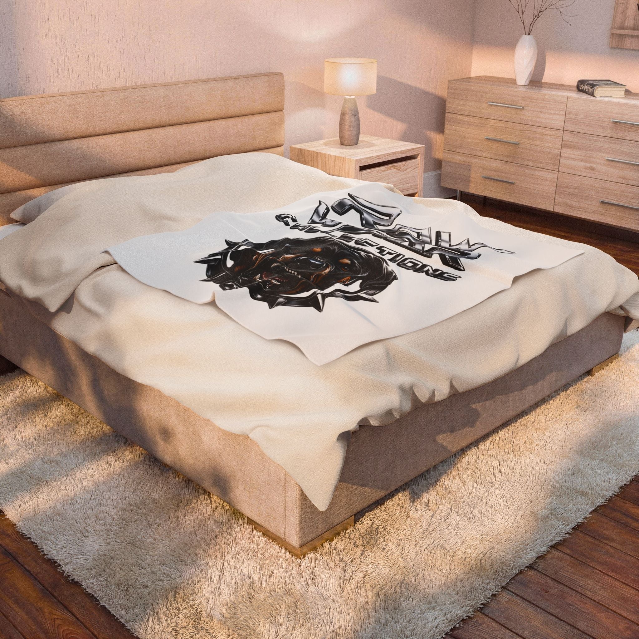 Raw Wear Collection Velveteen Plush Blanket — Fierce Rottweiler Head Graphic